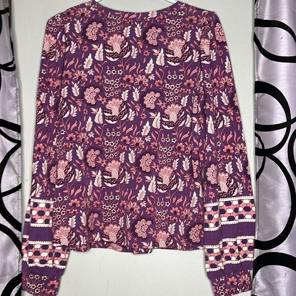 Eliane Rose Womens Blouse Large Long Sleeve Purple Floral Stretch Knit Top - Picture 11 of 15